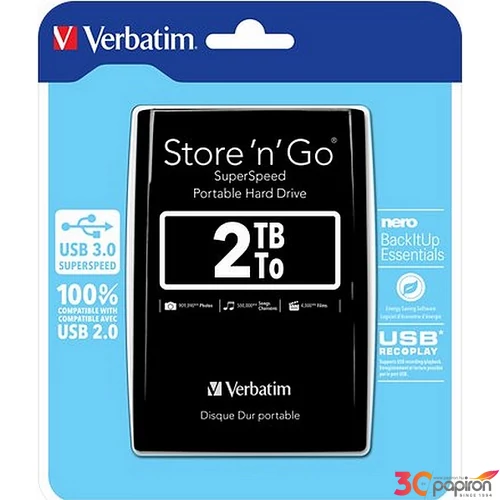HDD merevlemez 2,5 Verbatim 2TB USB 3.0 fekete 2TB, USB 3.0, VERBATIM, fekete
