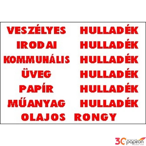Tábla Matrica C Hulladék feliratok!