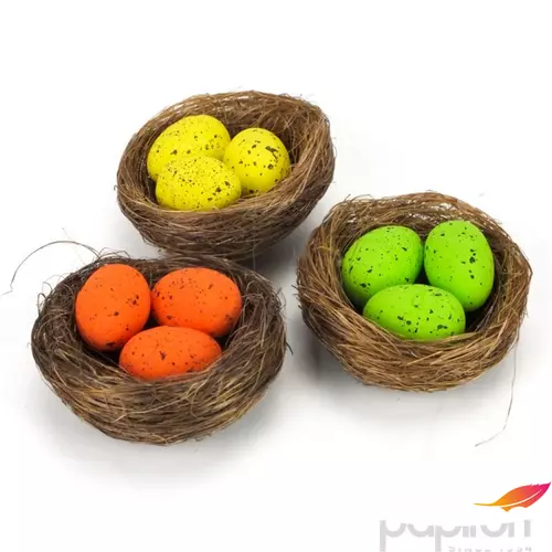 Húsvéti dekor tojások fészekben sárga-zöld-narancs