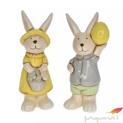Húsvéti dekor kerámia fiú, lány tojással, kalapban álló 2 féle 6x5,3x12,7 cm