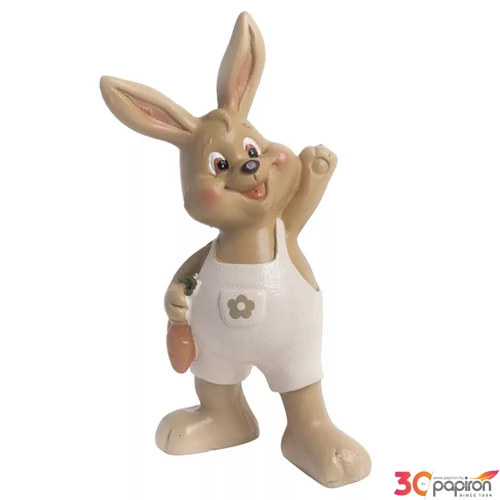 Húsvéti dekor kerámia nyuszi, nadrágban+répa álló drapp 14cm