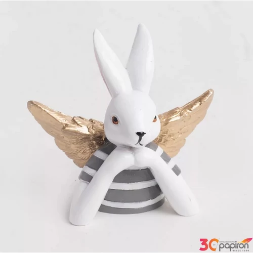 Húsvéti dekor kerámia nyuszi, könyöklő arany szárnnyal 7,4cm