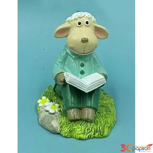 Húsvéti dekor kerámia bárány könyvvel, türkiz 7,1x6,9cm