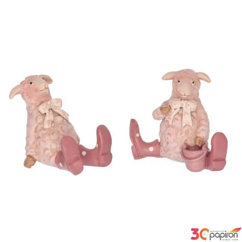 Dekor bárány kerámia poly bárány csizmában ülő 6,5x3x6cm rózsaszín, 2 féle
