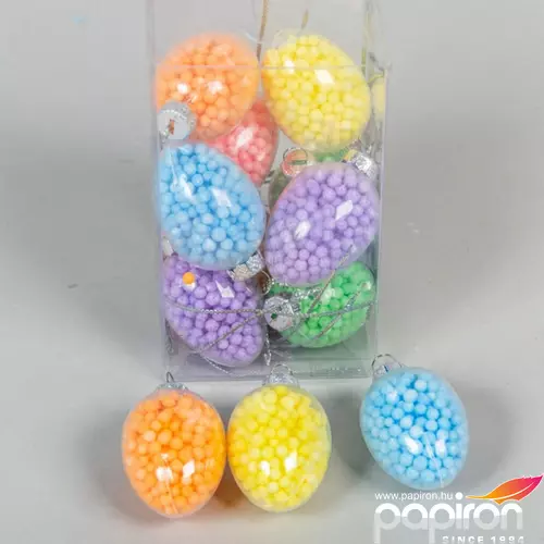 Húsvéti dekor akasztós tojás gyöngyökkel, poly 3x4vm multicolor, 12db/set