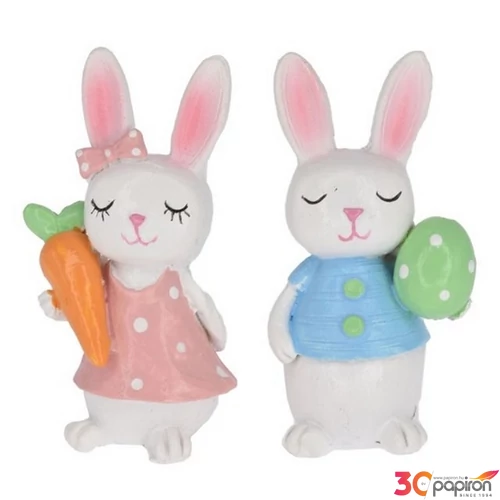Húsvéti figura nyúl répával tojással, fió-lány poly 3,1x2,5x6cm, kék rózsaszín