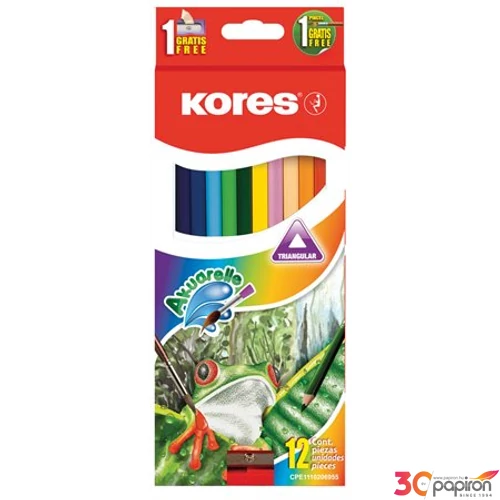 Színes ceruza Akvarell Kores 12db háromszög ecset+hegyező Írószerek KORES 93812