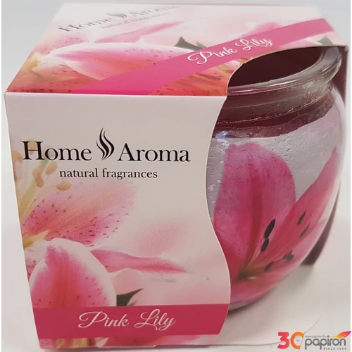 Gyertya üvegben illatos Pink Lily, rózsaszín fóliázott üveg Liliom dekorral Natural Fragrances