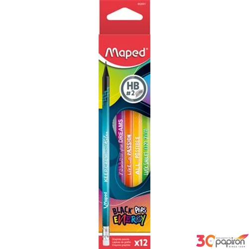 Grafitceruza HB Maped háromszögletű radírral Black Peps Energy Grafitceruzák radírvéggel