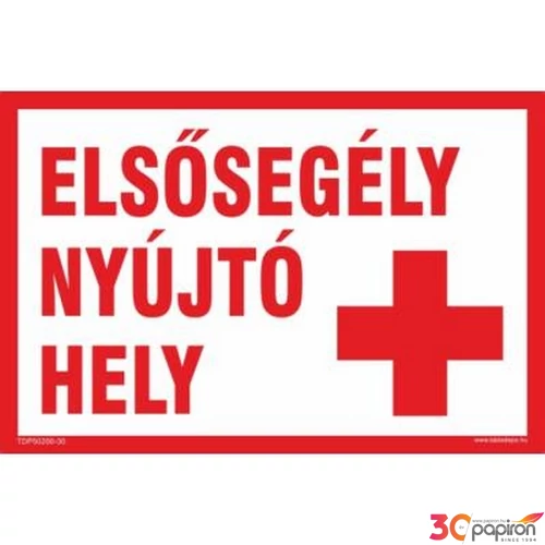 Információs tábla 19,5 x 9 cm Elsősegélynyújtó hely Időjárásálló, habosított PVC
