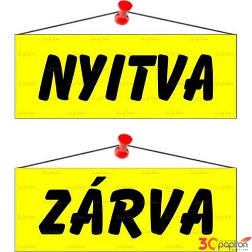 Információs tábla 22x8 5cm kétoldalas Nyitva/Zárva" sárga