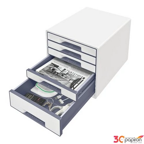IrattároLó műanyag Leitz 5 fiókos Wow Cube, fehér/szürke E52141001