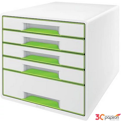 Irattároló műanyag Leitz 5 fiókos Wow Cube, fehér/zöld Iratrendezés, archiválás