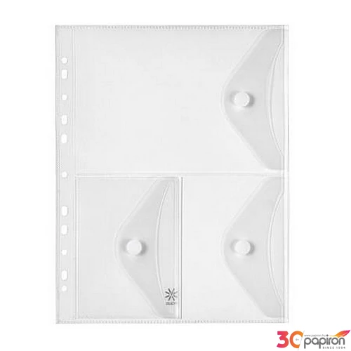 Irattartó tasak Viquel A4, PP, patentos, 3 rekeszes, Pockets áttetsző