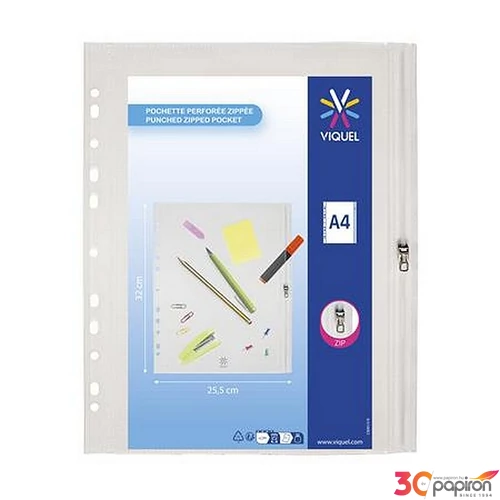 Irattartó tasak Viquel A4, PP, zipzáras, Pockets, áttetsző