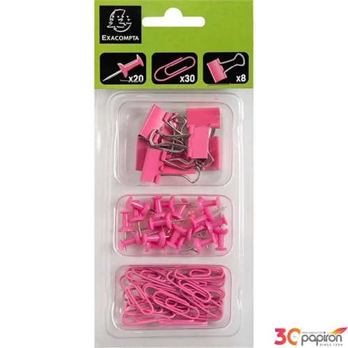 Irodai szett Exacompta 58db-os pink, 30db gémkapocs, 20db térképtű 8db bindercsipesz
