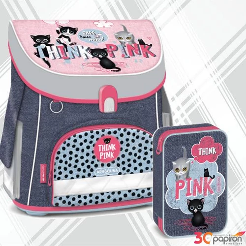 Iskolatáska szett Ars Una 23 Think Pink cicás táska, tolltartó