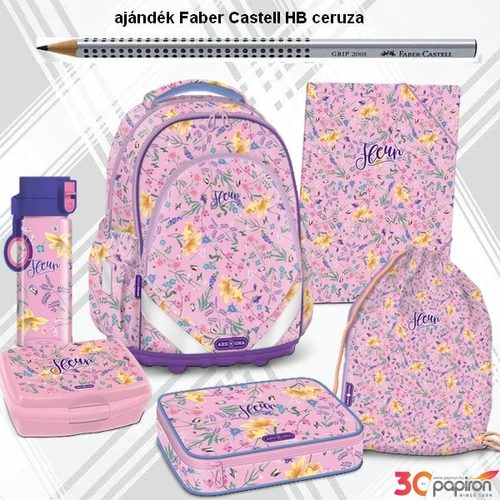 Iskolatáska szett Ars Una 24 Fleur táska, tolltartó, tornazsák kulacs uzsonnásdoboz, gumis mappa virágos