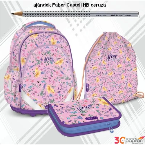 Iskolatáska szett Ars Una 24 Fleur táska, tolltartó, tornazsák virágos