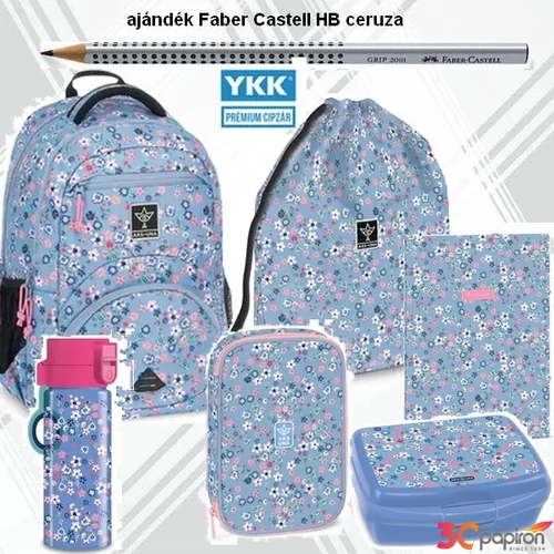 Iskolatáska szett Ars Una 24 iskolatáska, tolltartó, tornazsák +3 Pearl Blossom Blue