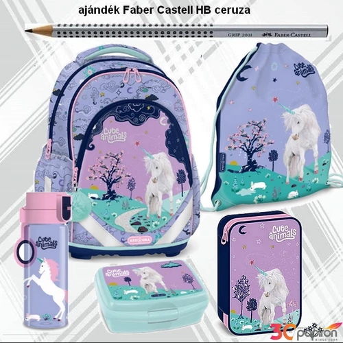 Iskolatáska szett Ars Una 25 Cute Animal Unicorn táska, tolltartó kulacs uzsonnásdoboz tornazsák