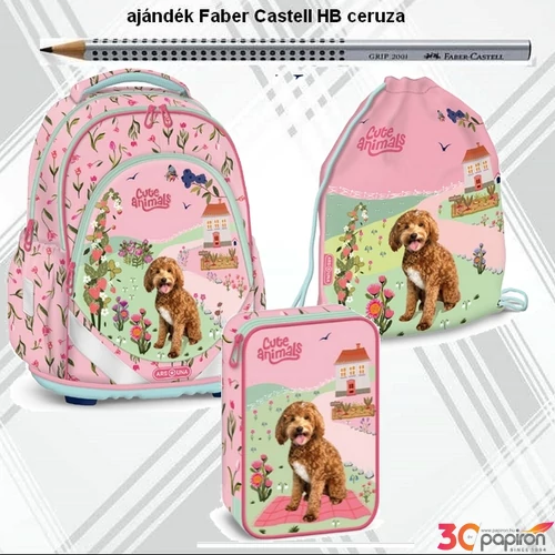 Iskolatáska szett Ars Una 25 Cute Animals Doggie ergonómikus iskolatáska, tolltartó, tornazsák