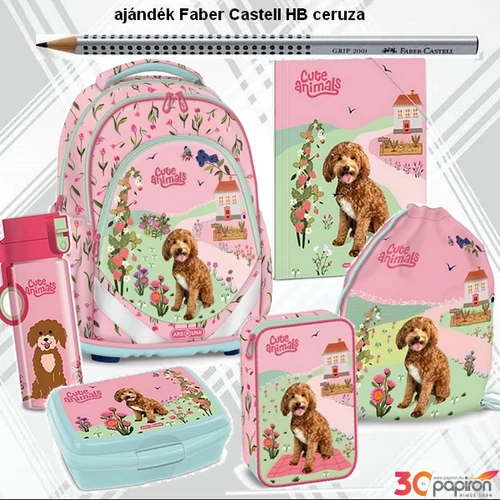 Iskolatáska szett Ars Una 25 Cute Animals Doggie táska, tolltartó tornazsák, kulacs, uzsidoboz, gumis mapp