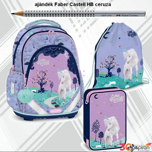Iskolatáska szett Ars Una 25 Cute Animals Unicorn táska, tolltartó, tornazsák