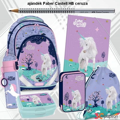 Iskolatáska szett Ars Una 25 Cute Animals Unicorn  táska, tolltartó tornazsák, kulacs, gumis mappa uzsonnásd