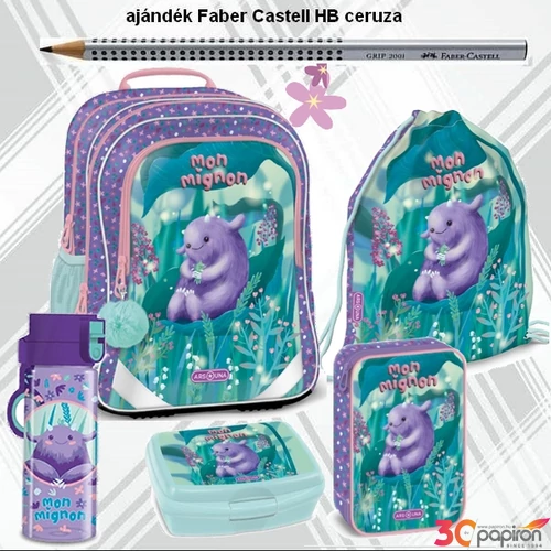 Iskolatáska szett Ars Una 25 Mon Mignon  Ergo-Fitt táska, tolltartó kulacs uzsidoboz, tornazsák
