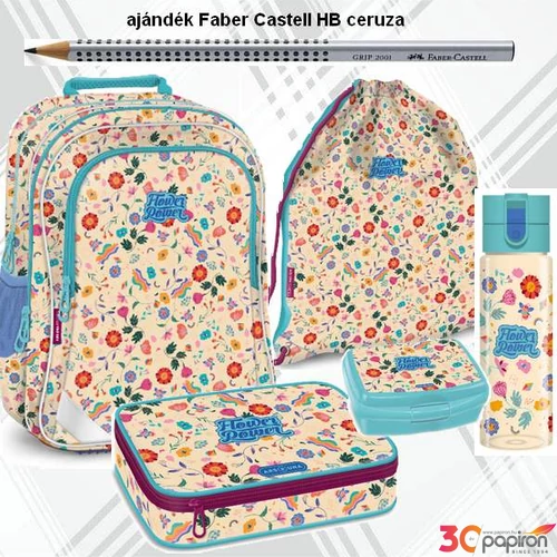 Iskolatáska szett Ars Una 23 Flower Power (5260) táska, tolltartó uzsidoboz, tornazsák kulacs