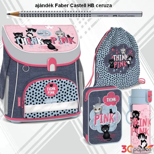 Iskolatáska szett Ars Una 23 Think Pink cicás iskolatáska tolltartó, tornazsák kulacs