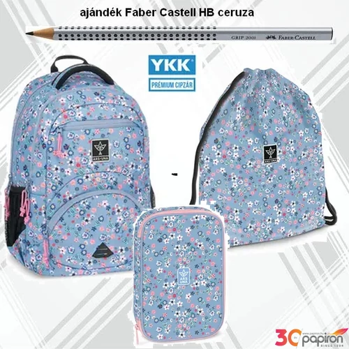 Iskolatáska szett Ars Una 24 iskolatáska, tolltartó, tornazsák Pearl Blossom Blue