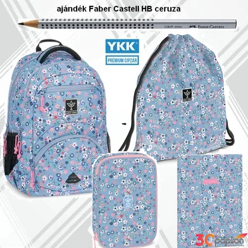 Iskolatáska szett Ars Una iskolatáska, tolltartó, tornazsák gumism Pearl Blossom Blue