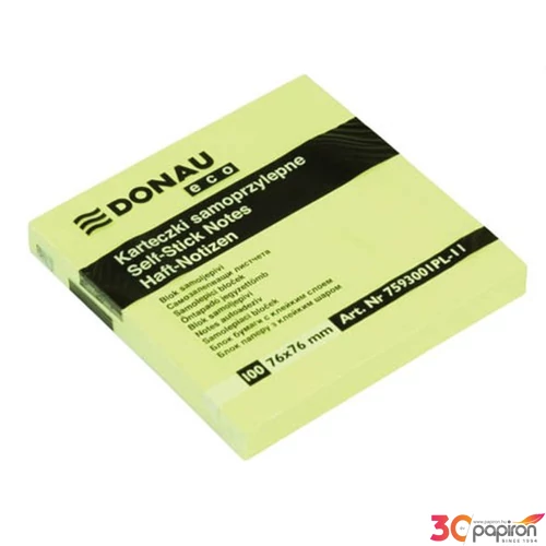 Öntapadós jegyzettömb 76x76 Donau Eco sárga 100lap/tömb 7593001PL-11