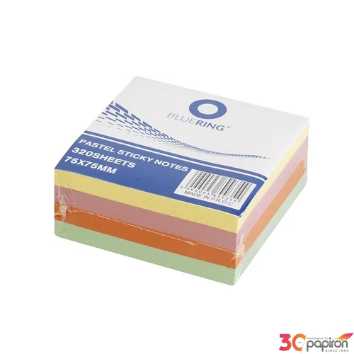 Jegyzettömb öntapadós 75x75mm 320 lap, vegyes pasztell színek BlueRing