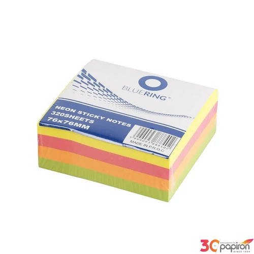 Jegyzettömb öntapadós 76x76mm 320 lap, vegyes neon színek BlueRing