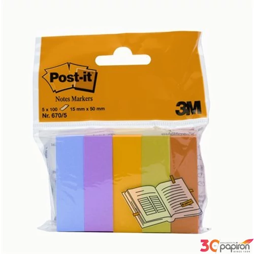 Jelölőcimke 15x50 3M/Post-it 670/5 5szín 5x100lap/csom LP6704