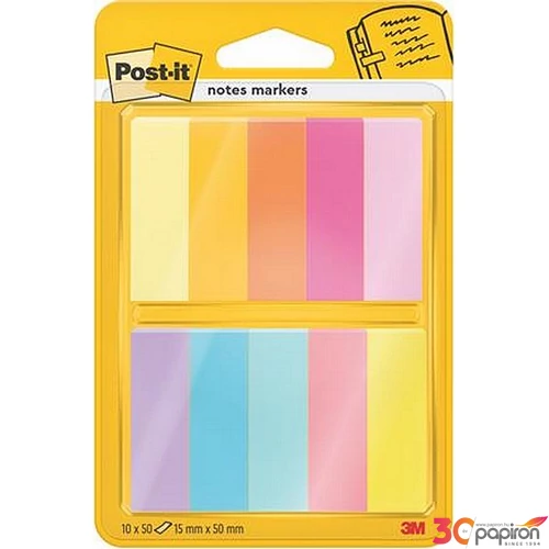 Jelölőcímke 3M Postit papír, 10x50 lap, 15x50 mm, vegyes