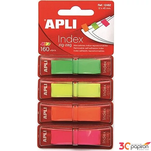 Jelölőcímke Apli 12x45mm műanyag 4x40lap, 4 fluoreszkáló szín Irodai kiegészítők