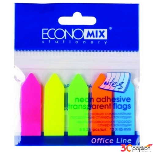 Jelölőcímke Economix 12x45mm C 125lap műanyag széles5szín Papiron oldaljelölő