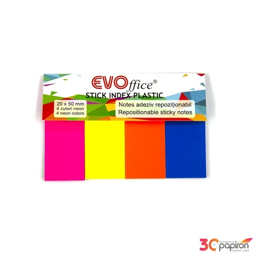 Jelölőcímke EVOffice 20x50mm,  papír, vegyes neon színek 4x25lap EV6D01
