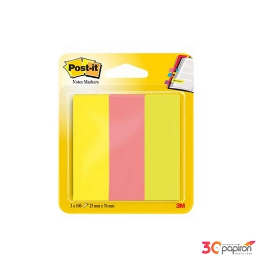 Jelölőcímke papír 25x76mm 3x100 lap 3M POSTIT, vegyes neon színek LP72768