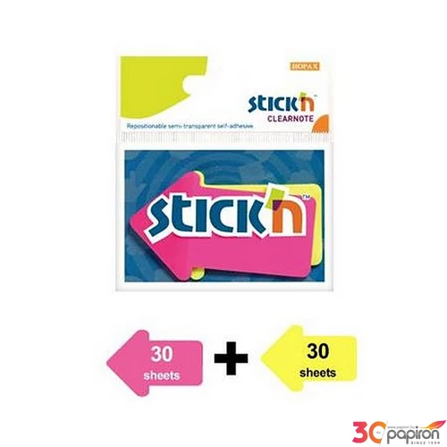 Jelölőcímke Stick N nyíl, műanyag, 2x30lap, 76x50mm neon színek