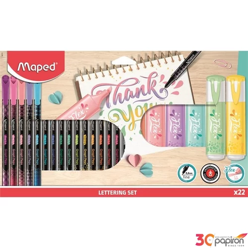 Kalligrafikus készlet Maped 22 darabos, Lettering Set 6 szövegkiemelő + 16 tűfilc