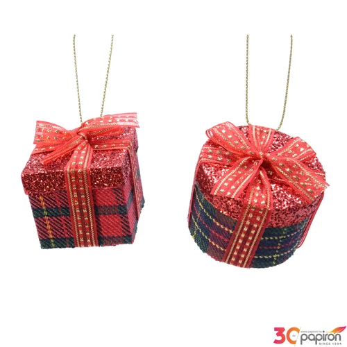 Karácsonyfa dísz ajándékdoboz masnival  SDKAE25 4,2x4,2x3,7cm