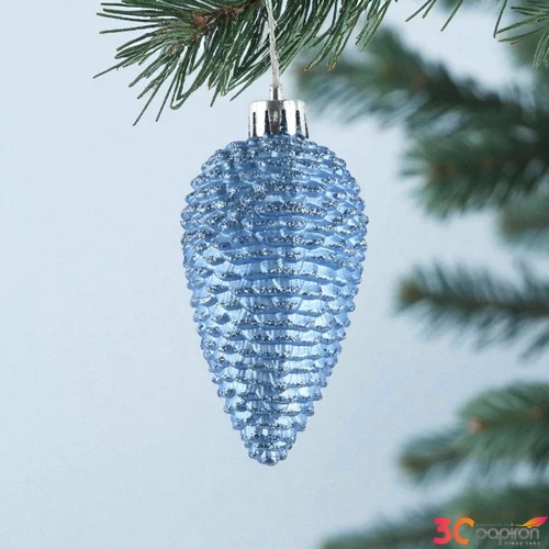 Karácsonyfa dísz 6db/cs toboz fenyőtoboz glitteres 4,5x8cm ég kék 6db/csomag SDKAE25