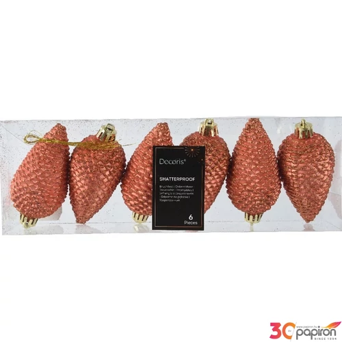 Karácsonyfa dísz 6db/cs fenyőtoboz glitteres  narancs   SDKAE25 4,5x8cm 6db/csomag