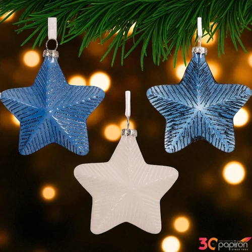Karácsonyfa dísz üveg csillag glitteres SDKAE25 8,3x3,7x9,8cm