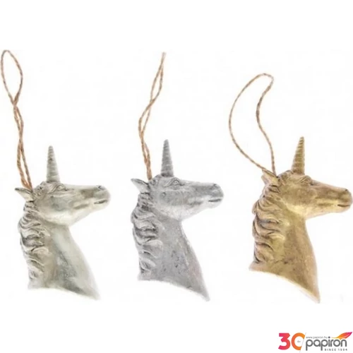 Karácsonyi dísz akasztós poly 5x3,5x9cm arany, pezsgő, fehér 3féle Ak Akasztós unikornis poly dekor trend 2018
